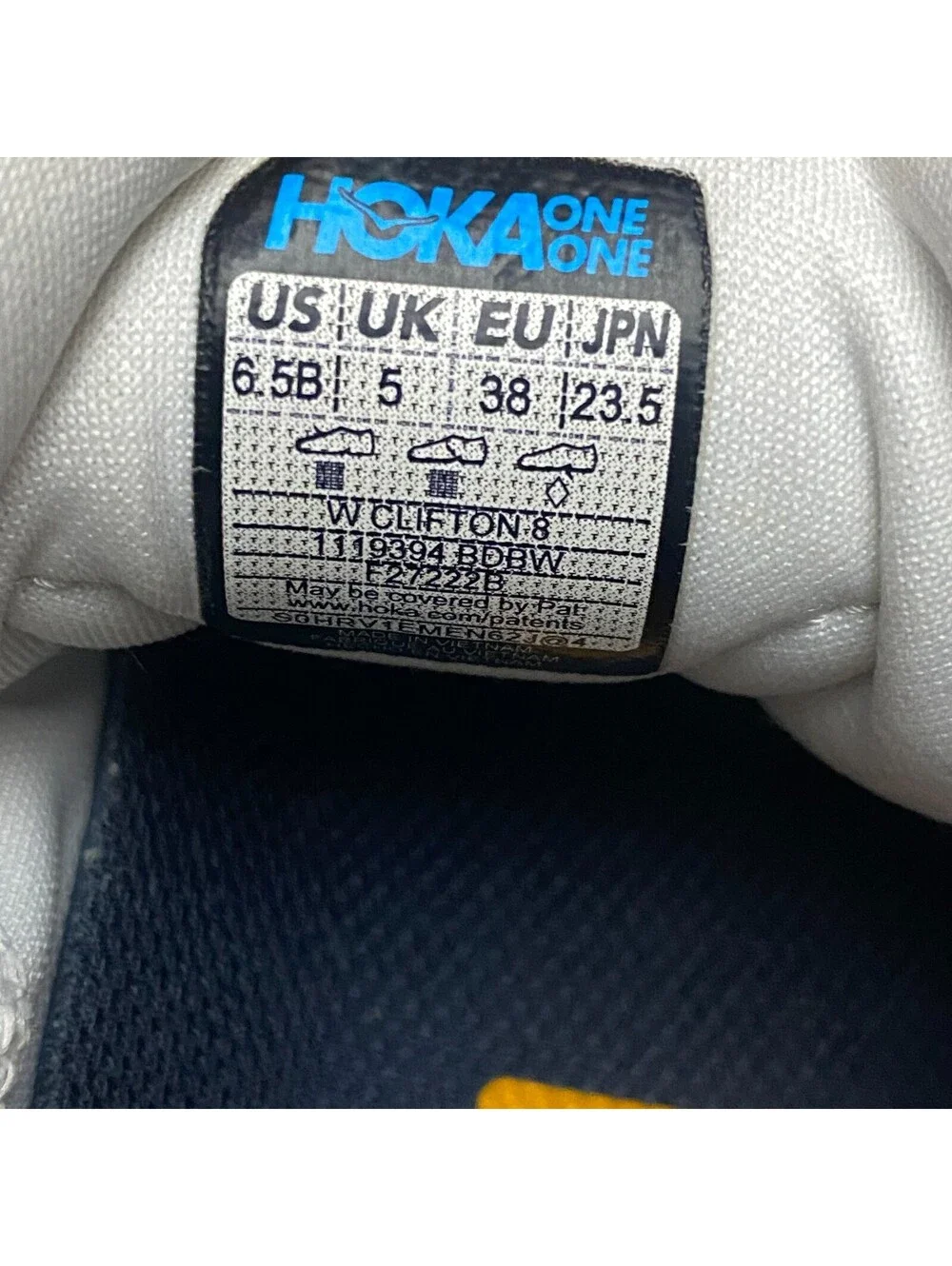Hoka One One Clifton 8 Running Shoes Womens Sz 6.5 B White Sneakers 1119394 BDBW
